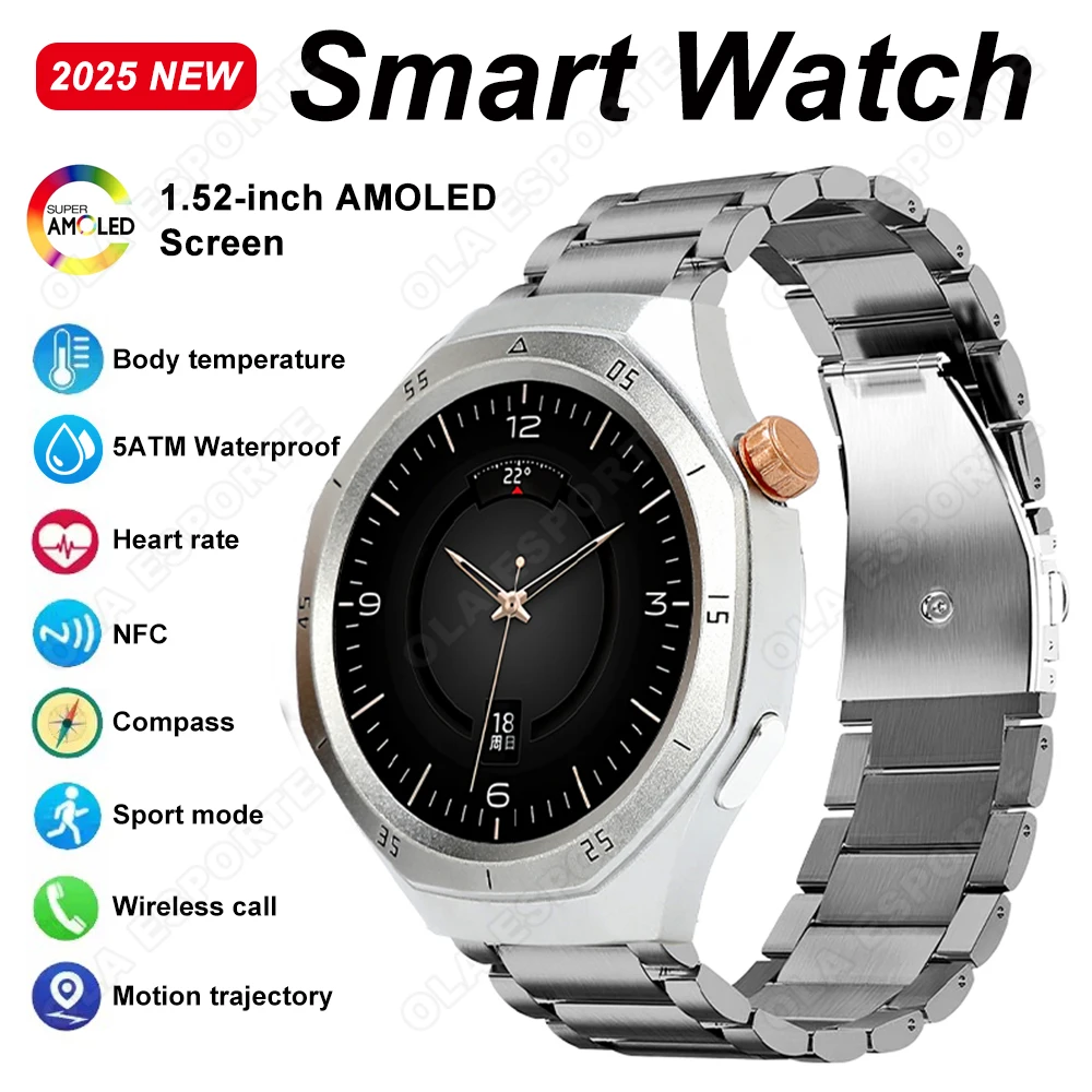 

Men Smart Watch AMOLED Screen Bluetooth Call Voice Assistant Multiple Sports Modes Sleep Duration Heart Rate Monitor Smartwatch