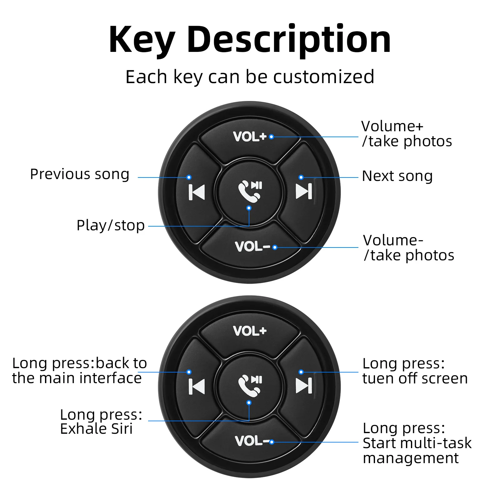 5 Keys Wireless Media Button Remote Controller Car Motorcycle Bike Steering Wheel Music Player for Android IOS Phone K0182