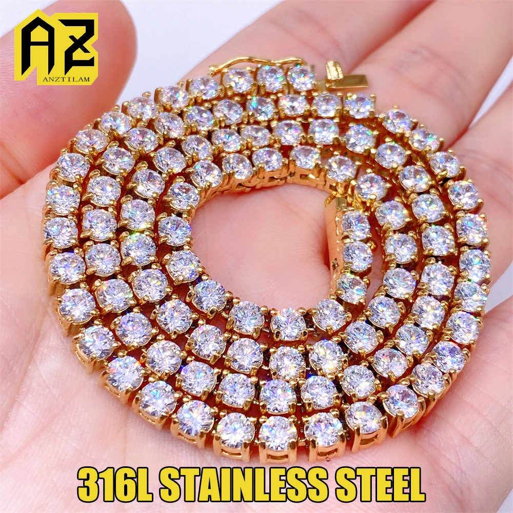 

316L Stainless Steel 4mm Tennis Chain Necklaces for Men Women Hip Hop Iced Out Zircon Goth Choker Free Shipping