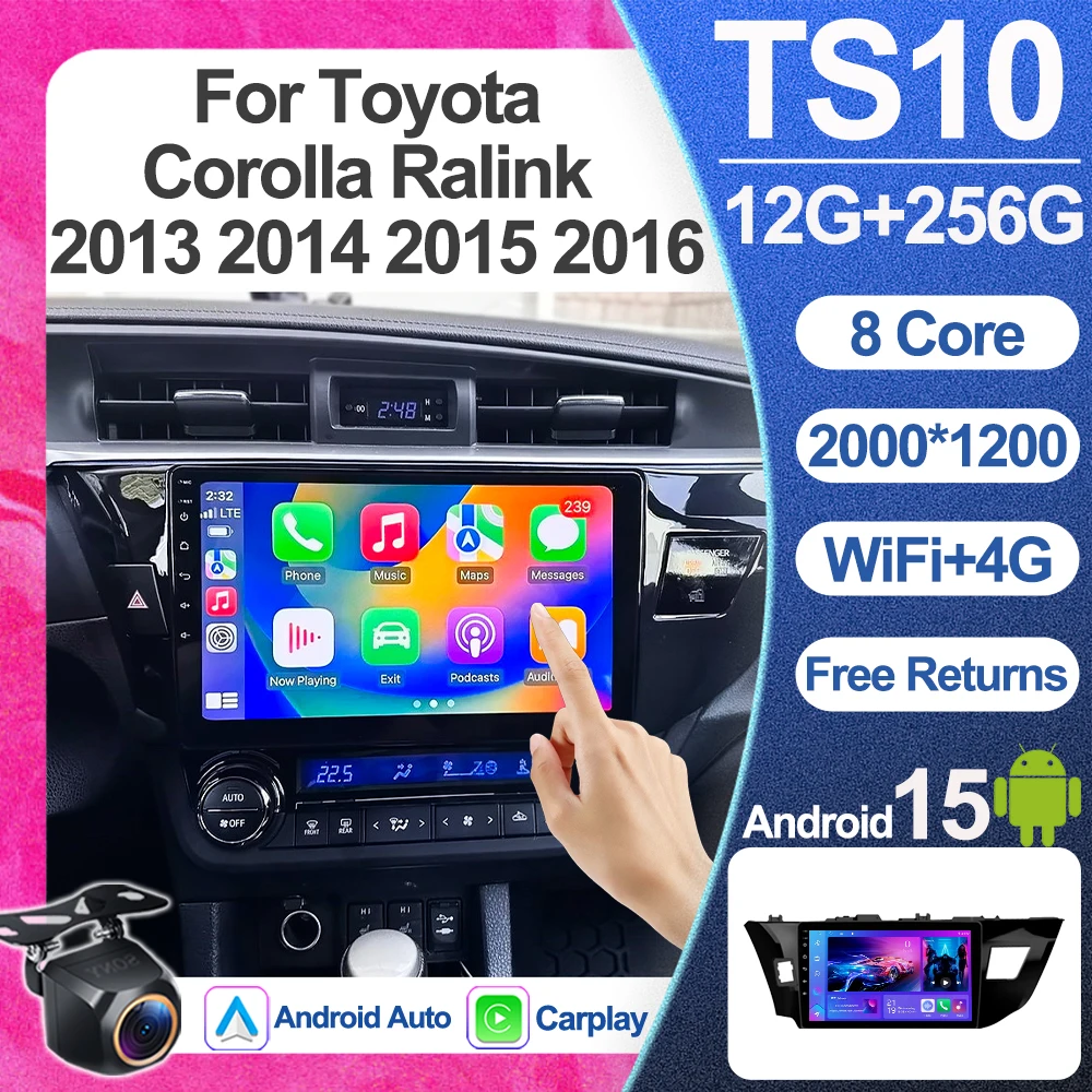 

5G LTE Wireless CarPlay Android Auto Car Radio For Toyota Corolla Ralink 2013 2014 2015 2016 GPS Navi BT DSP RDS FM WIFI GPS RDS
