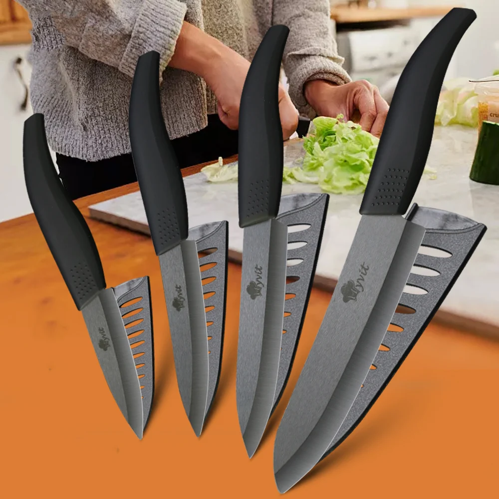 Keramikmesser 3 4 5 6 Zoll Chef Black Zirconia Keramikklinge Einzelmesser für Küche 4 Farben Griff Japanische Kochutensilien