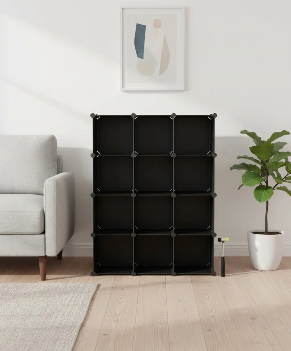 

12-Cube Storage Organizer, Plastic Modular Shelves, Closet & Room Organization for Bedroom Living Room, Black
