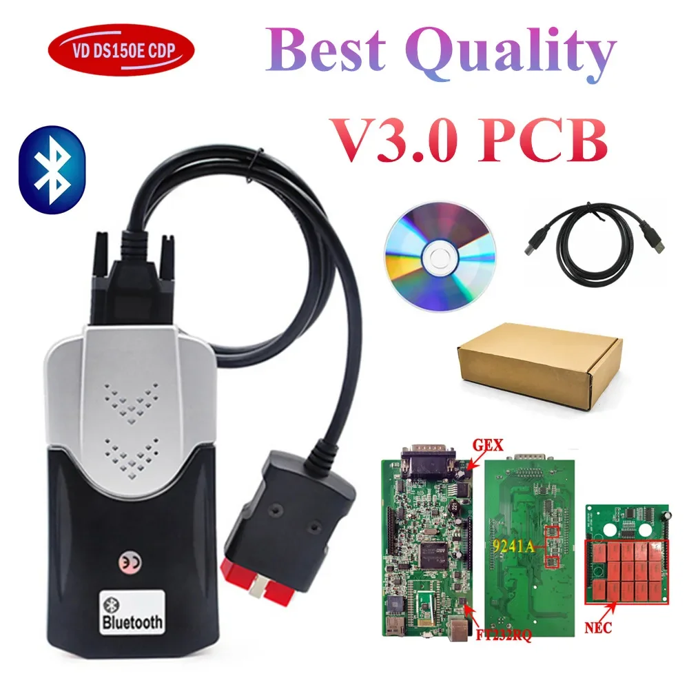 V3 NEC Chip New Vci Tnesf Delphis Orpdc VD DS150E CDP USB Bluetooth OBD2 Scanner 2021.11 Keygen Cars Trucks Auto Diagnostic Tool