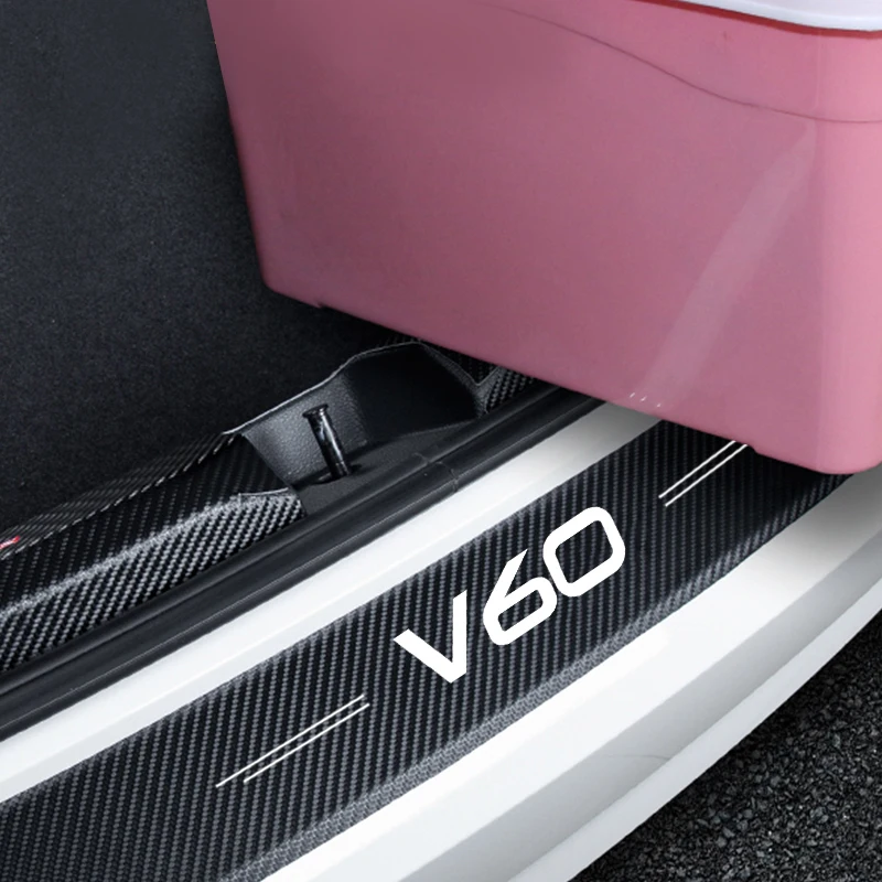 1Pc Car Trunk Sill Bumper Guard Protective Stickers for Volvo V60 Logo Rear Door Pedal Anti-Scratch Strips Accessories