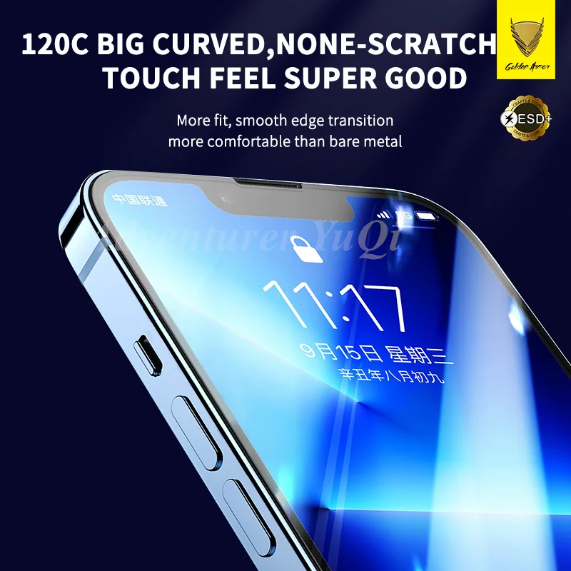 2/4Pcs For iPhone 16e 16 15 14 13 11 Pro Max 17Air Tempered Glass Screen Protector Golden Armor Luxury 12 Full Glue X XR XS Plus - Image 2