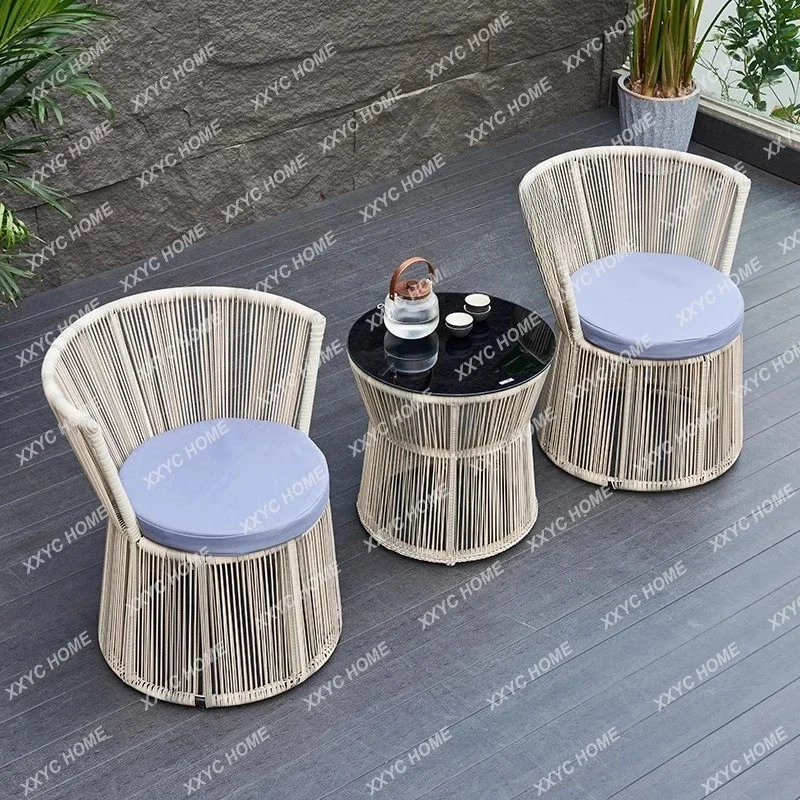 Creative Rattan Chair Three-Piece Outdoor Rattan Lazy Bone Chair a Table with Two Chairs Small Coffee Table Combination