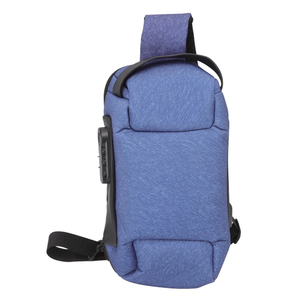 Casual Daypack Combination Lock Sling Bag Anti Scratch Oxford Cloth Anti Theft Bag Durable Blue Color Waterproof Bag Sports Use