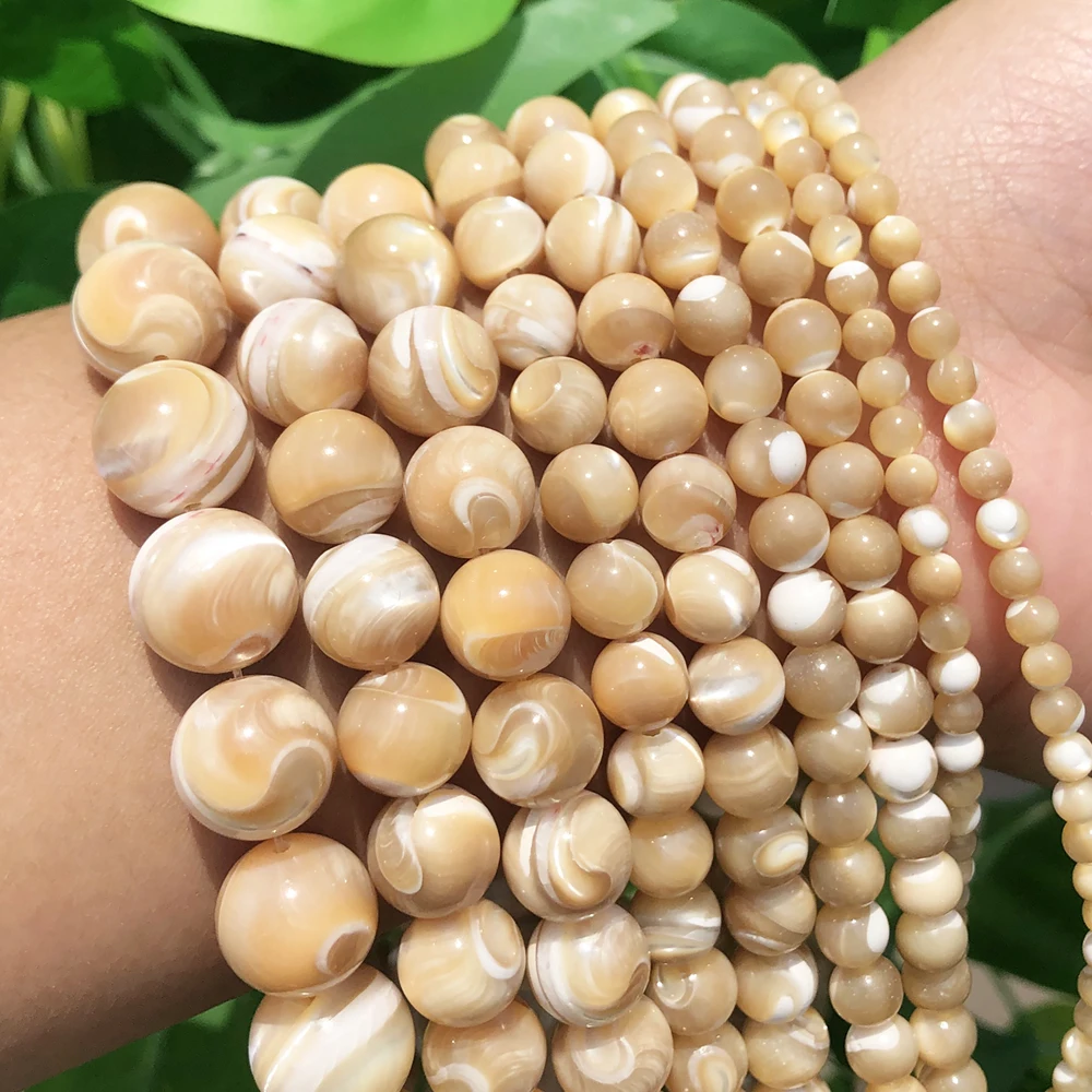 4/6/8/10 mm Natural Trochus Shell Stone Beads Round Loose Beads For Jewellery Making DIY Bracelet Necklace 15 inch