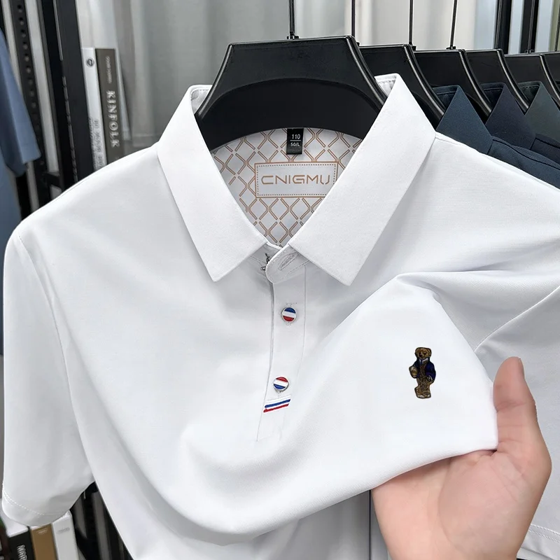 Luxus Mann Kurzarm Polo-Shirt Revers Taste Bär Stickerei Frühjahr Neue Casual Eleganz T-Shirt Einfache Business Herren Kleidung