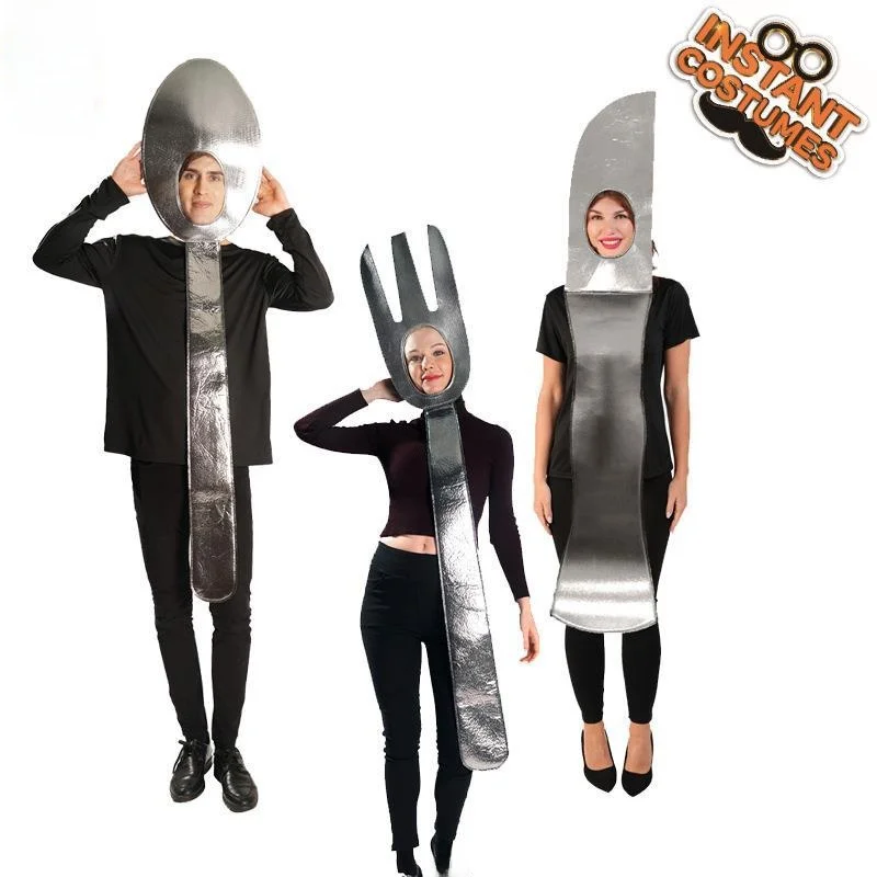 loween Couple Funny Men Women Dining Utensils Costume Masquerade Dance Stage Performance Clothes Cosplay Outfit