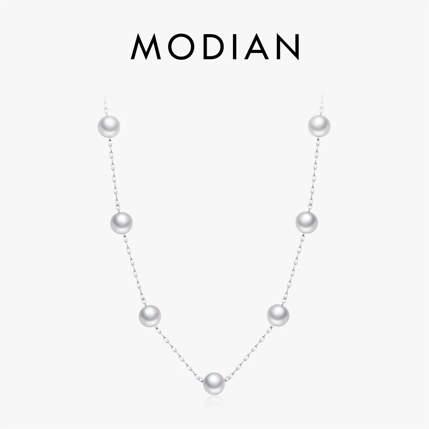 

MODIAN 925 Sterling Silver Fashion Lariat Necklace Geometric Crystal Pearl Charm Necklace For Women Fine Jewelry