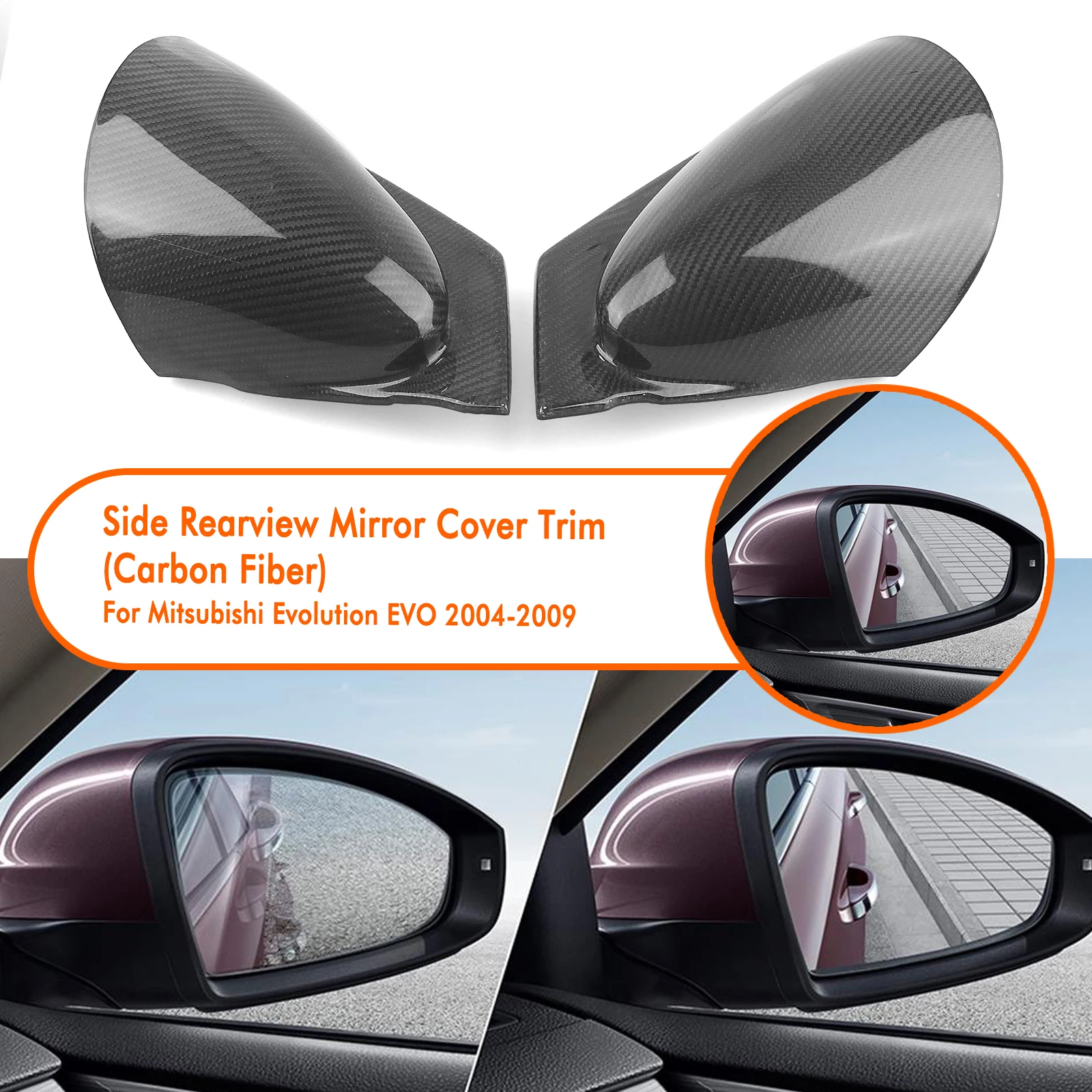 Rear View Mirror Cover For Mitsubishi Evolution EVO 2004-2009 Real Carbon Fiber Car Exterior Side Rearview Cap Shell Replacement