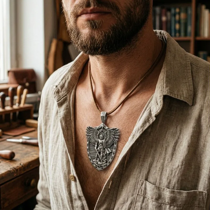 Buy 3 Get 1 Free 12g Heavenly Defender: St. Michael Archangel Sword & Shield Steel Pendant SheCrown
