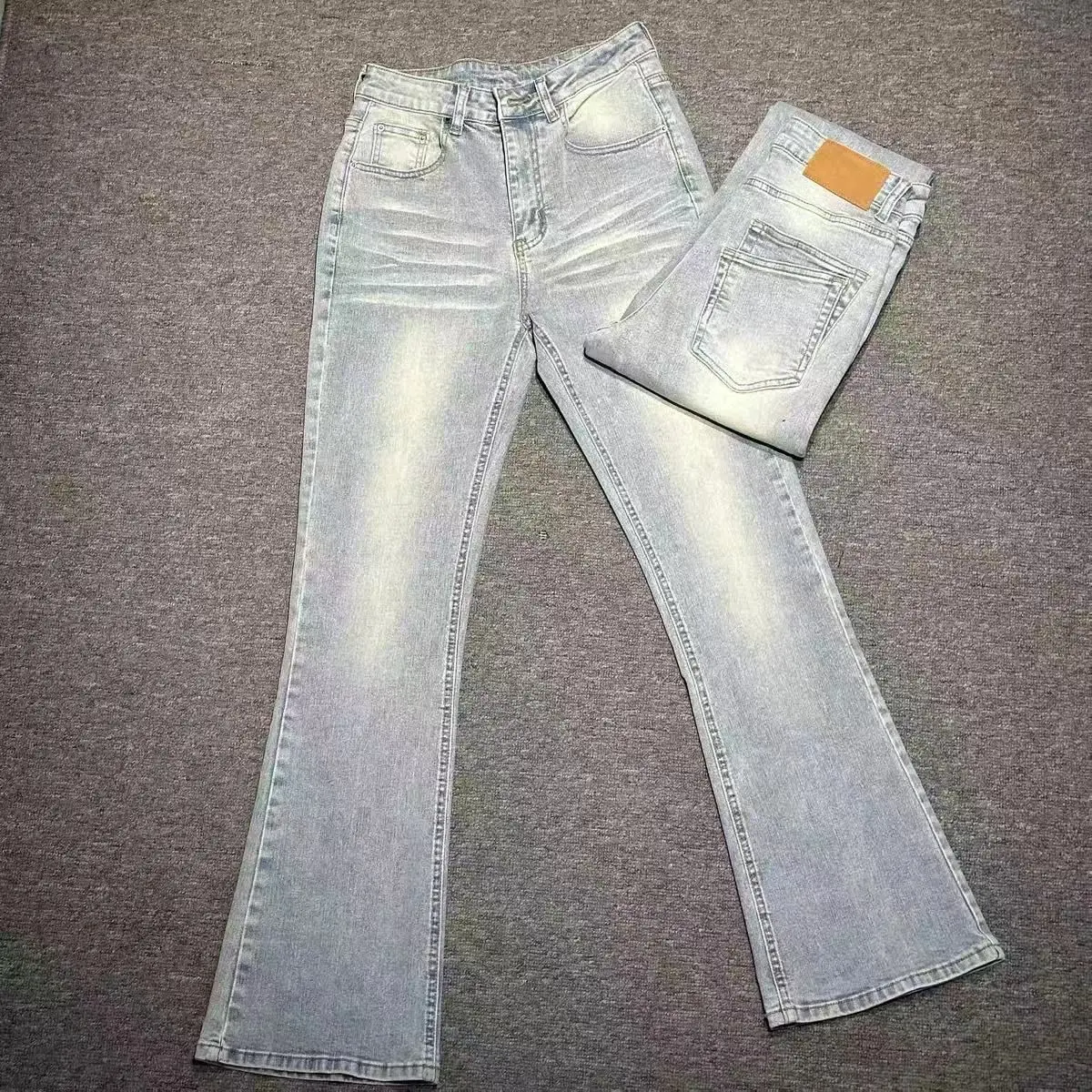 Man Jeans Designer Menswear Clothing Luxury Washed Light Blue Cat Whisker Slim Elastic Jeans Men's Thin Straight Scimitar Pants