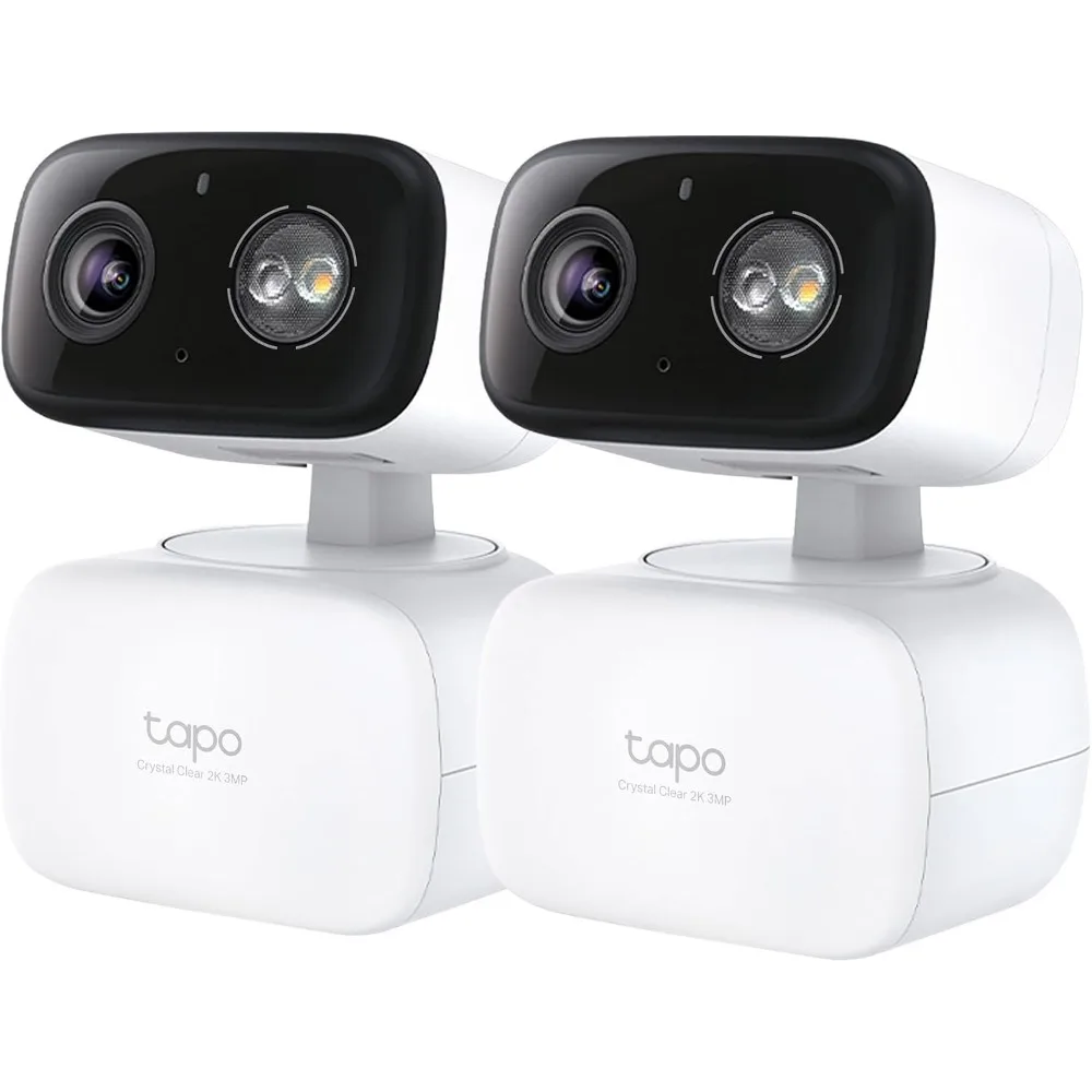 2K Pan/Tilt Wired Security Camera - Baby Monitoring, Motion Tracking, Night Vision, Local or Cloud Storage, 2-Pack