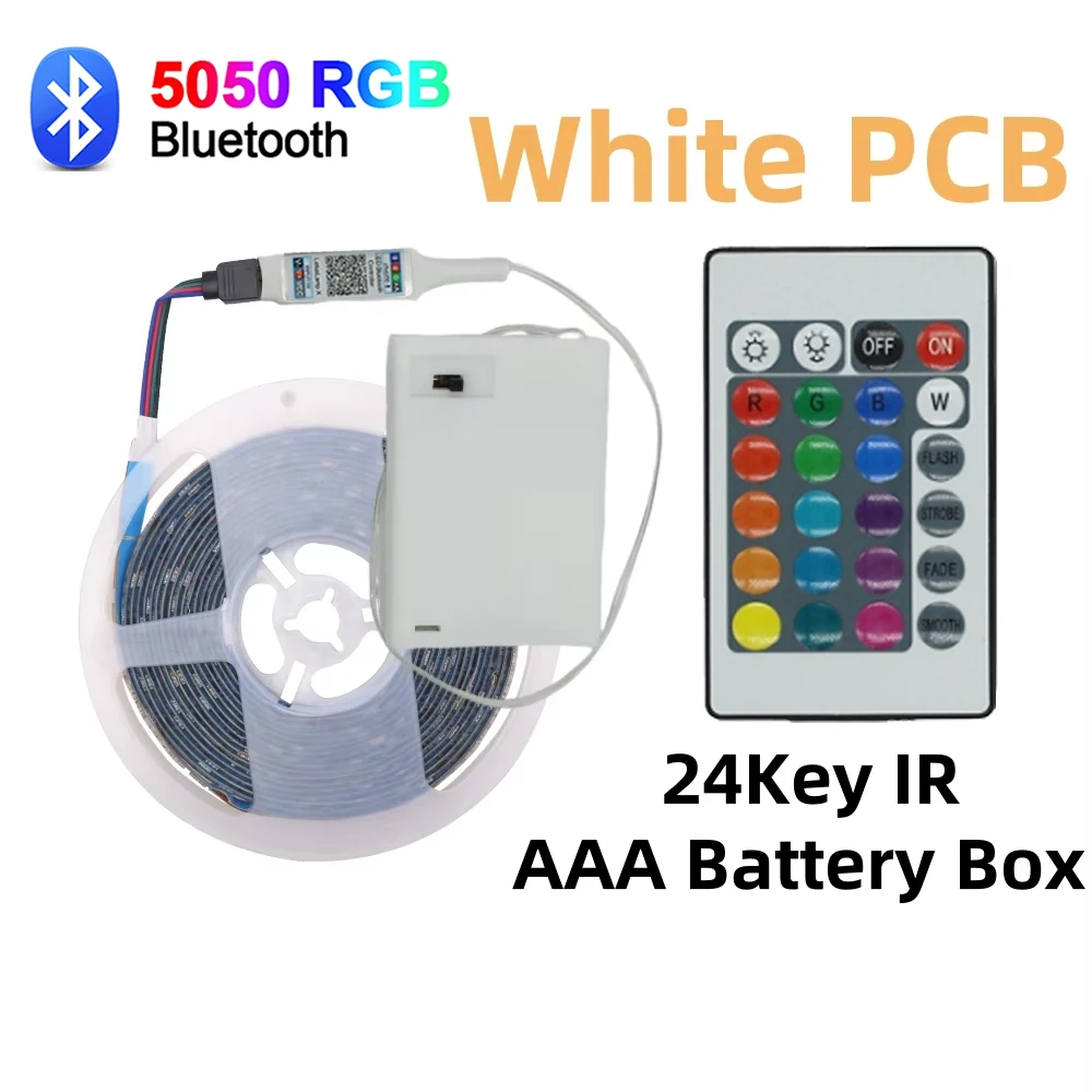 5 V LED-Streifenlichter, RGB 5050, 3AA, batteriebetrieben, flexible LED-Lichtleiste mit Fernbedienung für TV-Hintergrundbeleuchtung, Bars, Schränke