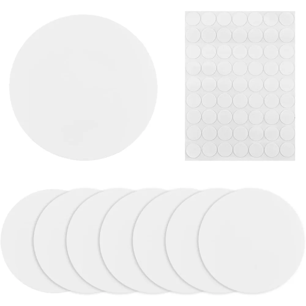 8PCS Plastic Flat Blank Plate 18cm Circle Wall Hole Cover with 60PCS Double Faced Adhesive Tape Dustproof Cover Plate Flat Round