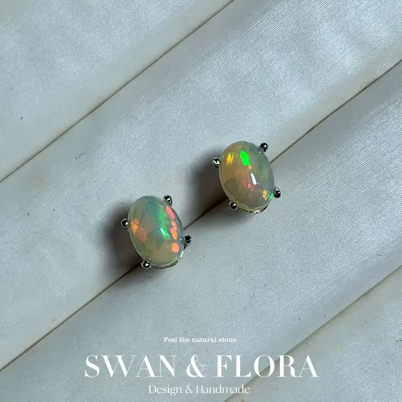 45Oval 5*3MM Natural Opal Stud Earrings For Women COPPER Vintage Femme Gift Fine Jewelry Stone