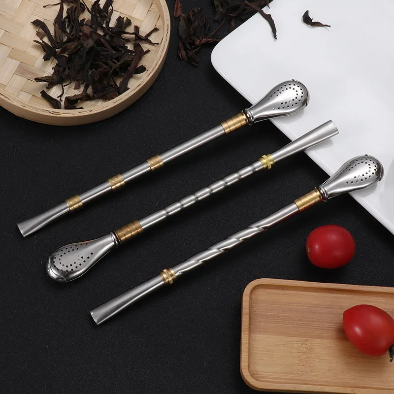 

100Pcs/Lot Tea Filter Stainless Steel Tea Straws Bombilla Gourd Reusable Tea Tool Drinking Straw Spoon Washable Coffee Tea Tool