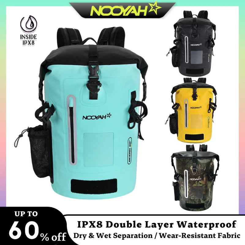 NOOYAH Dry Bag IPX8 Mochila Impermeable River River Trekking Profesional Pesca de Buceo Pack Outdoor Patented Double Layer Implay