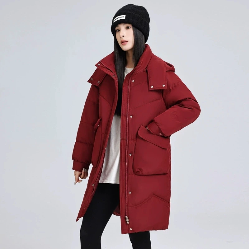 

2025 New Winter Coat Women Hooded Cotton Padded Jacket Lady Thicken Parker Female Mid Long Loose Casual Cotton Jackets Outerwear