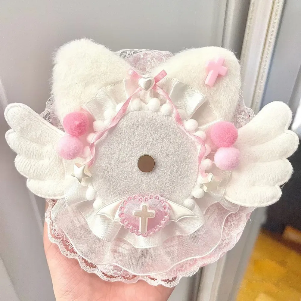 

Plush Ear Anime Badge Display Base Lacework Handmade Anime Itabag Display Holder Ribbon with Wings Badge Display Base Decoration