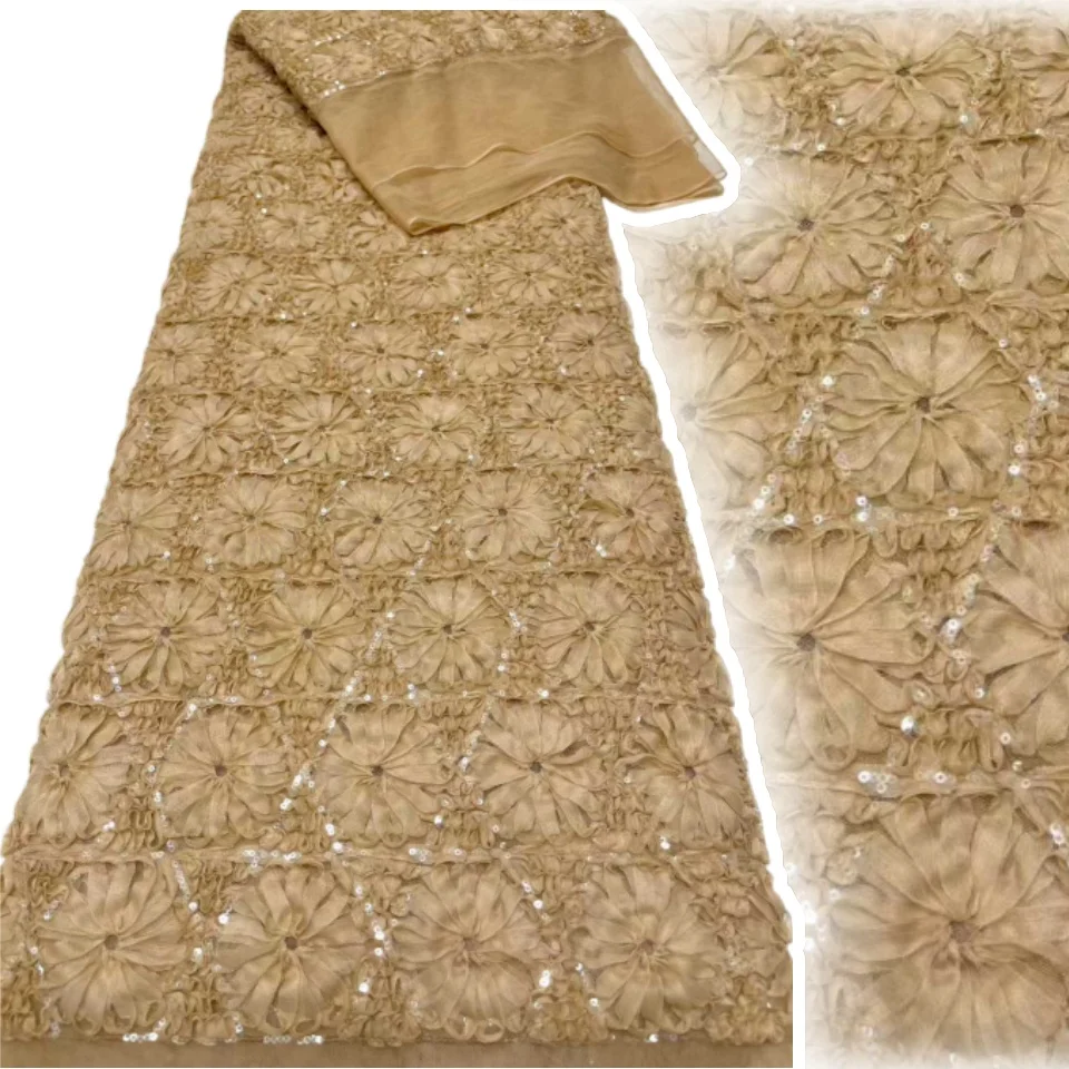

Fashion Seersucker Tulle Lace Fabric 2025 Newest France Sequins Embroidery Tulle Fabric for Women's Wedding Dress Sewing TP1662