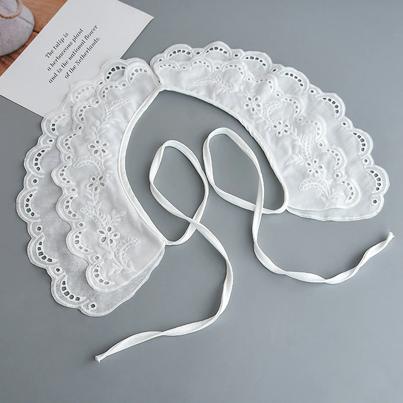 Women's White Embroidered Fake Collar Doll Neck Fashionable Decorative Shawl With Shoulder Straps