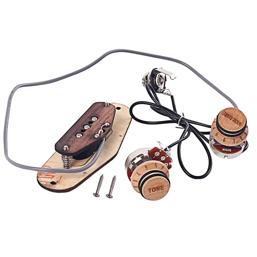 3 String Cigar Box Guitar Pickup Assembly Maple Copper Single Coil with Volume Tone Knobs for Guitar Electronics Kit
