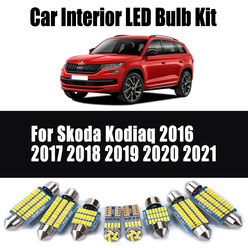 

11 шт. для Skoda Kodiaq 2016 2017 2018 2019 2020 2021 автомобильные лампы для чтения аксессуары Canbus светодиодный комплект внутреннего освещения с картой купола багажника