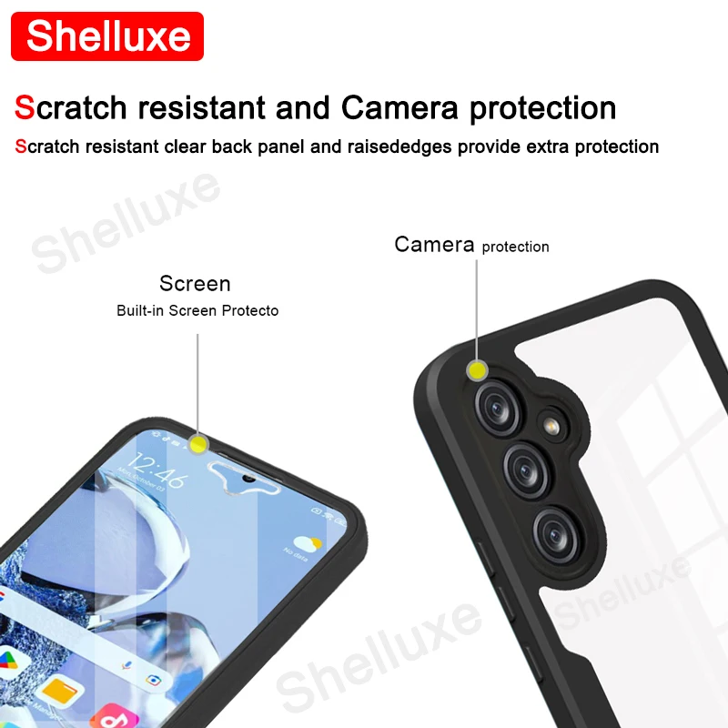 Coque avant et arrière transparente en silicone double face pour Samsung Galaxy, 360 Full Body, Shelluxe, A55, A35, A25, A15, A05, A54, A34, A24, A14