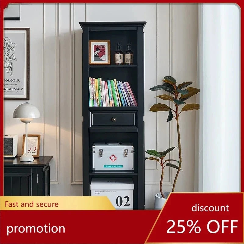 solid wood TV cabinet side cabinet vertical cabinet black storage modern living room narrow bookcase