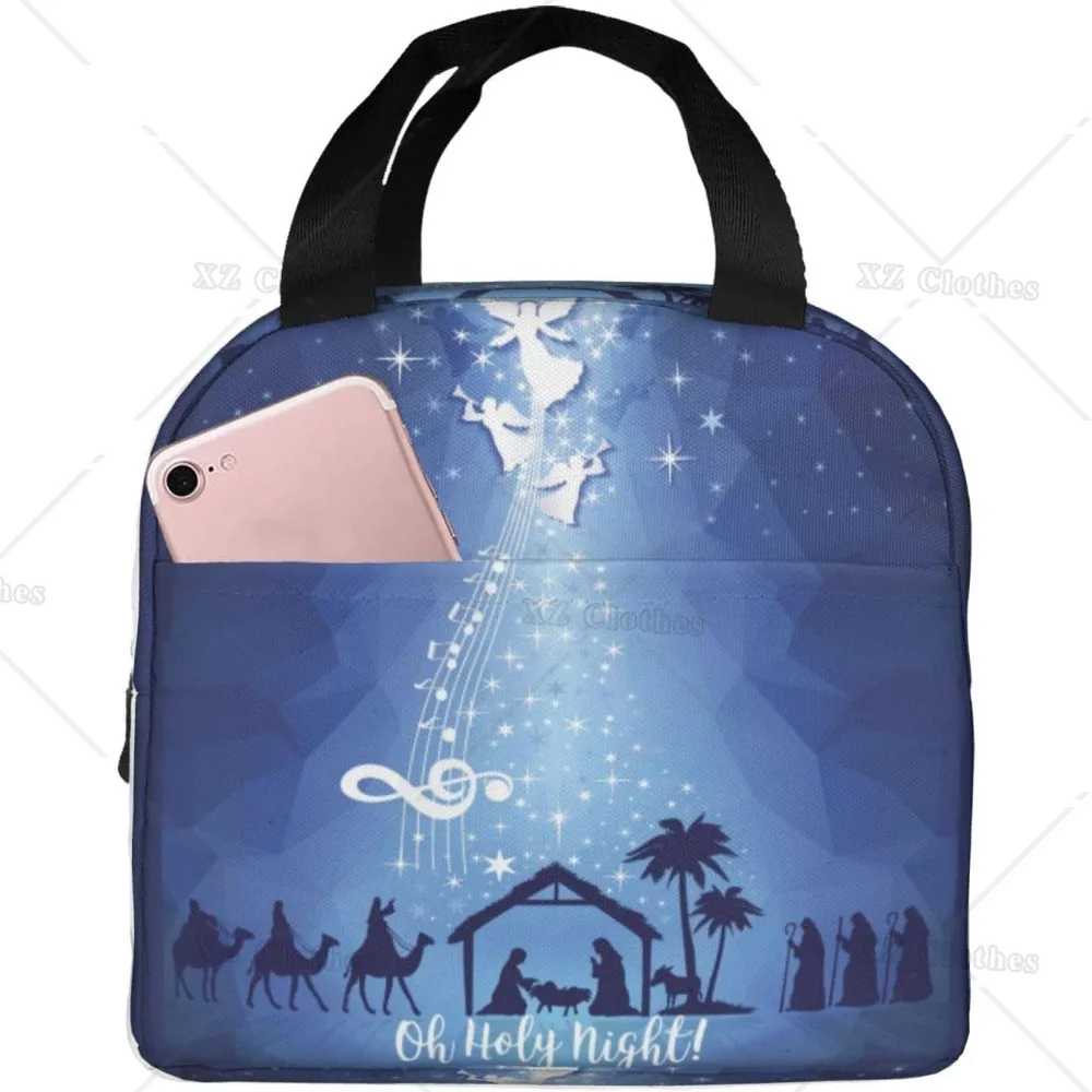 Nativity Scene O Holy Night Waterproof Lunch Bag Reusable Insulated Jesus Lunch Box Tote for Women Men Office Work Picnic Trip