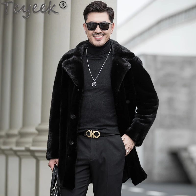 

Tcyeek Casual Real Fur Jacket Men Clothes Winter Warm Natural Mink Fur Coats Fashion Mid-length Whole Mink Fur Man Coat Chaqueta