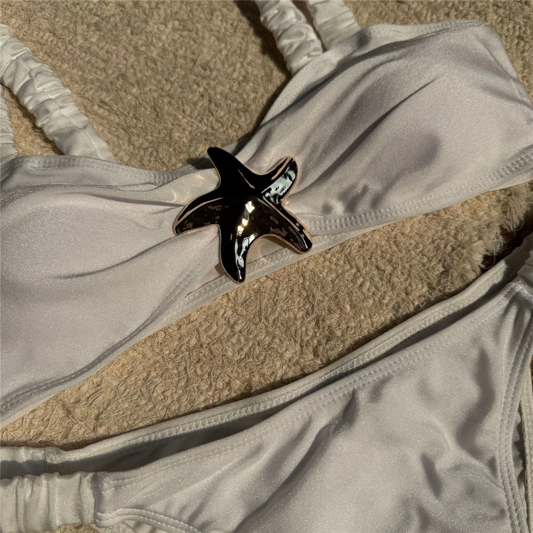 Sexy Bikini mit hohem Beinausschnitt und Metallstern, zweiteiliger Badeanzug für Damen, gepolsterter Badeanzug, Badebekleidung, Modell V7029. – Detail 18