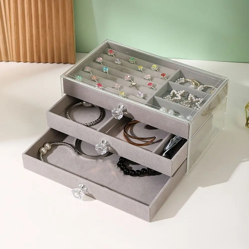 Velvet Jewelry Organizer Multi Compartment 3 Drawers Storage Box Stackable Waterproof Makeup Organizer Earring Ring Lipstick