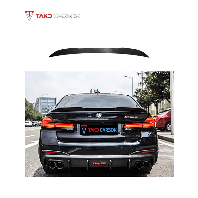 TAKD Hot Style Real Dry Carbon Fiber Rear Spoiler Wing universal trunk spoiler for cars For BMW 5 Series G30 2021-UP