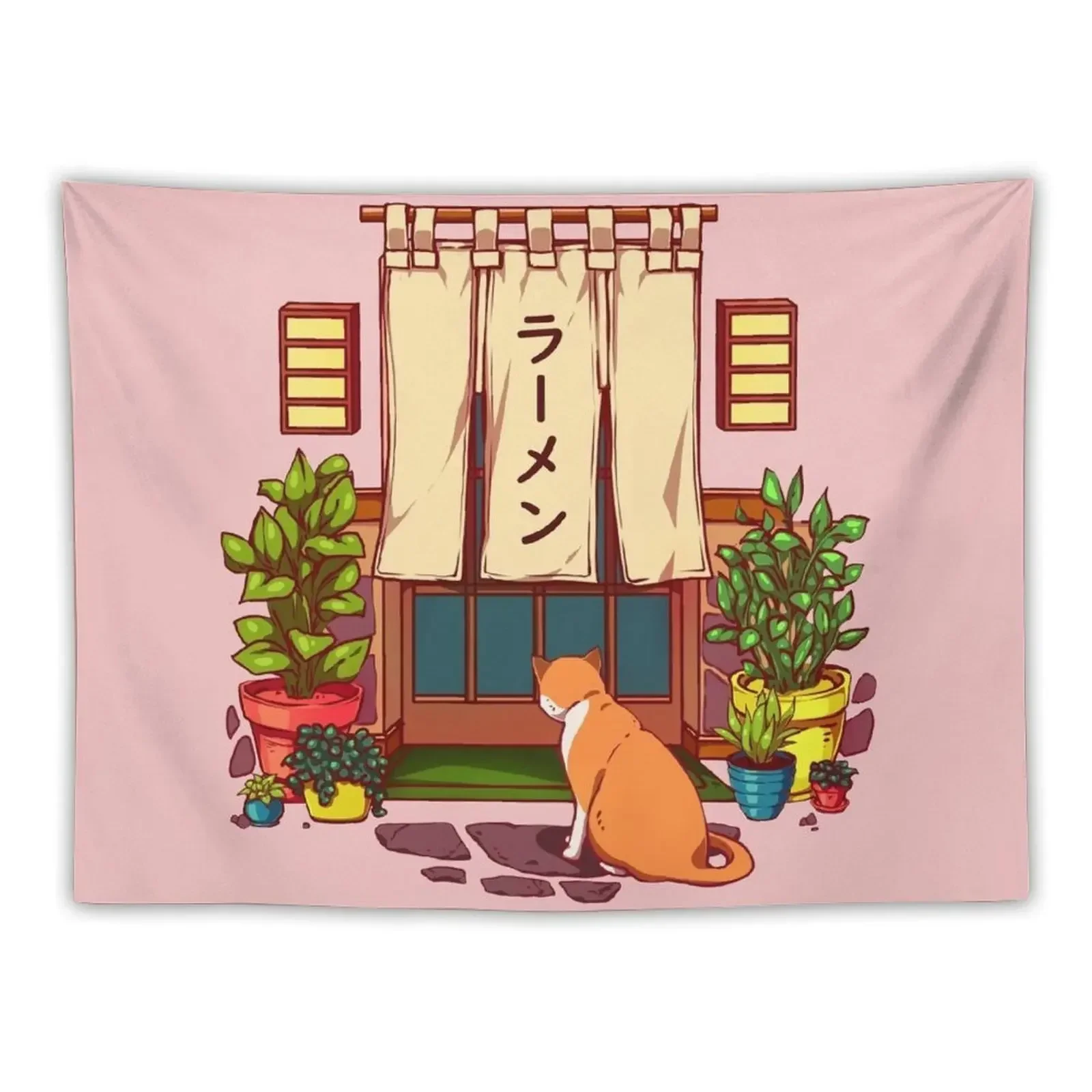 The red cat and the Japanese ramen shop Tapestry Bedrooms Decor Wall Hanging Wall Aesthetics For Room Tapestry