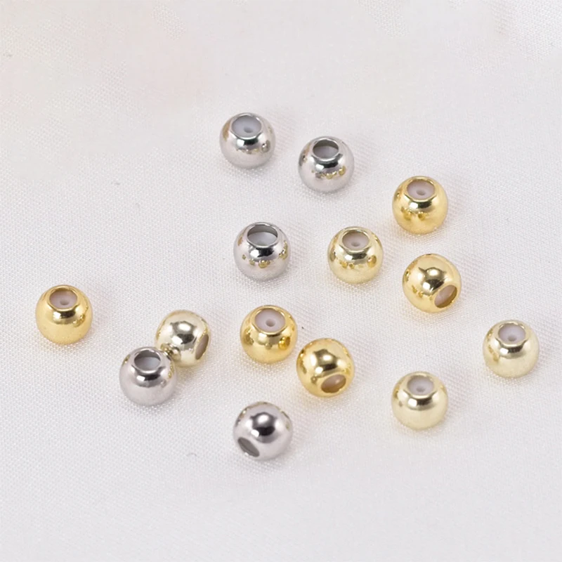 Brass Round Slider Stopper Beads for Bracelet Silicone Inside Positioning Spacer Adjust DIY Crafts Jewelry Making Findings