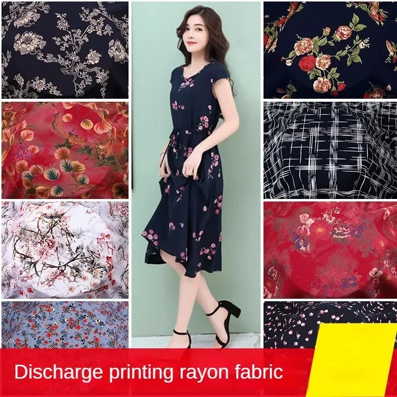 Discharge Printing Rayon Fabric Summer By The Meter for Dresses Clothes Pajamas Diy Sewing Cloth Soft Breathable Printed Flower