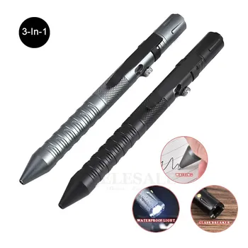 3-in-1 Outdoor EDC Multifunktions-Selbstverteidigung Tactical Pen mit Bolzenschalter Notfall-LED-Licht Glasbrecher Geburtstagsgeschenk
