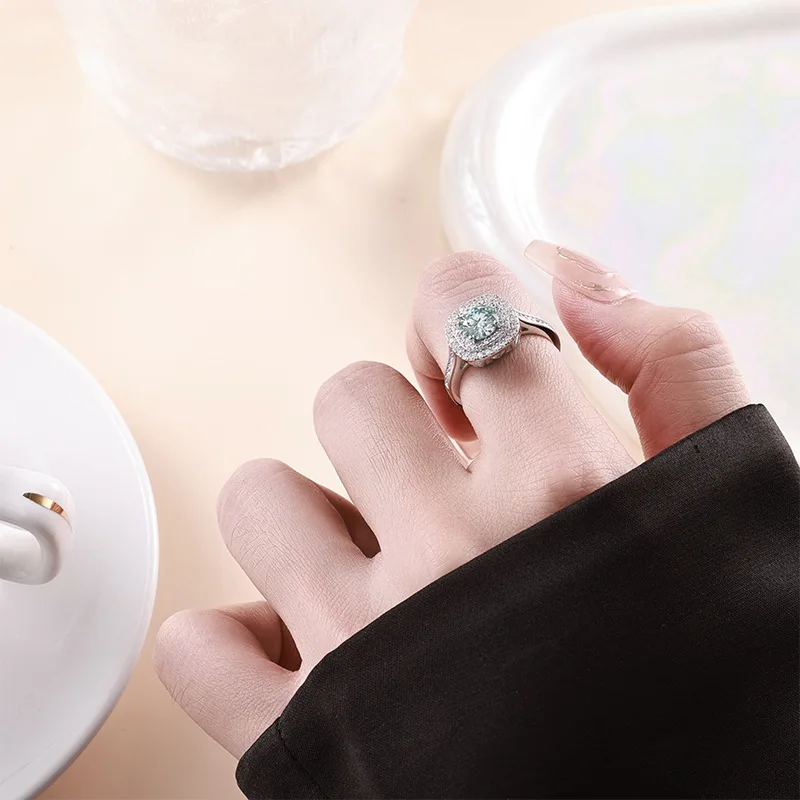 Bague de fiançailles carrée en argent pur massif S925, 1ct, couleur D, Moissanite, tendance, Design sucre, best-seller
