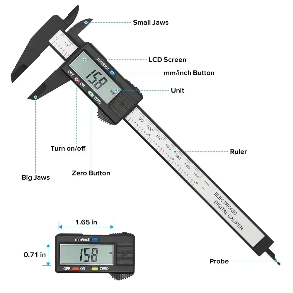 150 mm elektronischer digitaler Messschieber, Kohlefaser-Zifferblatt, Messschieber, Mikrometer, Messwerkzeug, digitales Lineal