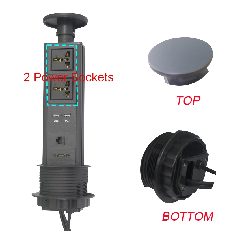 Promotion Universal Pulling Kitchen Pop Up Embedded Socket With 2 Power Plugs 2 USB Charger RJ45 HDMI With UK Plug