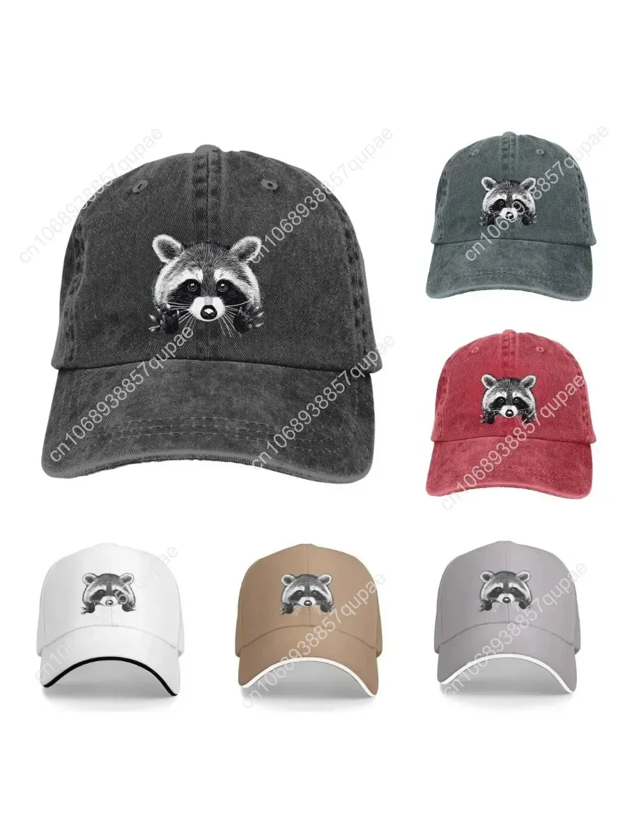 

Raccoon Baseball Caps Peaked Cap Cute Animal Sun Shade Hats for Men Animal Lovers Snapback Denim Four Seasons Casual