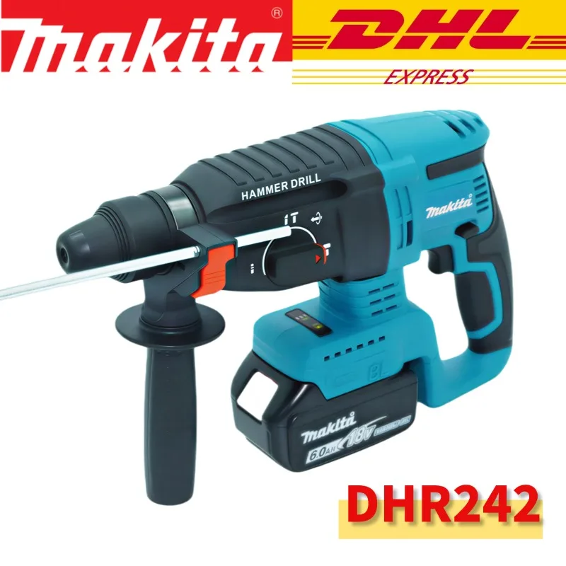 Nouveau perceur perforateur sans fil Makita DHR242 18V léger et ergonomique, professionnel, 13,5 m/s², faibles vibrations pour un contrôle stable et une manipulation confortable, idéal pour les travaux de construction quotidiens et le perçage répétitif.