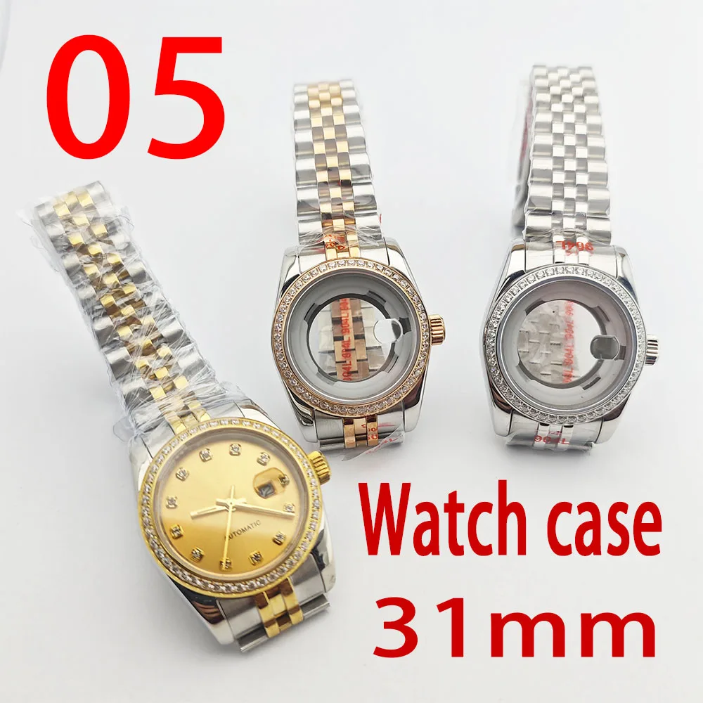 Women's watch case 31mm silver diamond case Stainless steel strap Sapphire glass for NH05, NH06 automatic mechanical movements