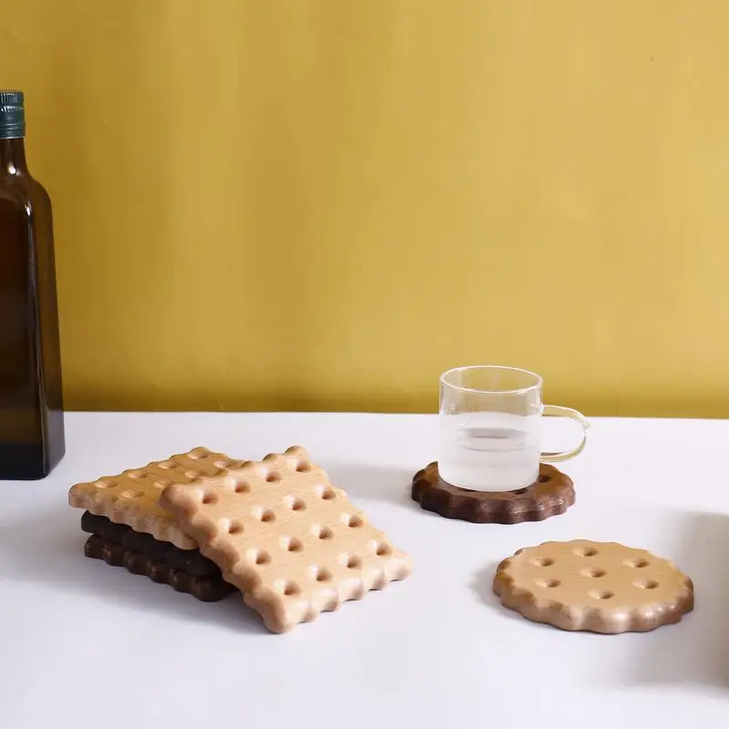 

Wooden Drink Coasters Biscuit Shape Table Wood Coasters For Drink Cup Coffee Tea Hot Drinks Table Mats Farmhouse Cup Coasters