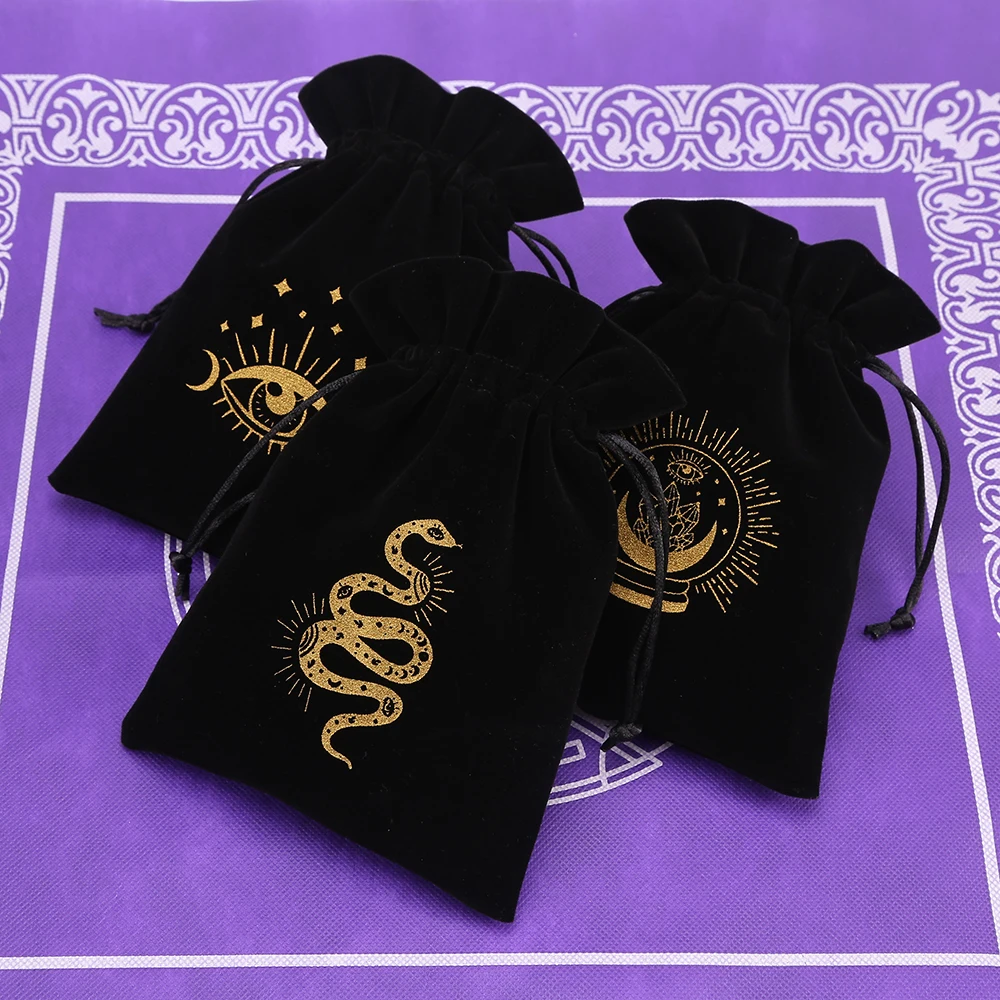 Bolsa de almacenamiento de Tarot de terciopelo negro piezas, Mini paquete con cordón, bolsa de cristal de adivinación de bruja, soporte para dados,