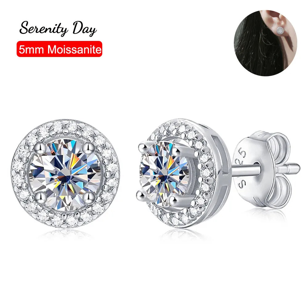 

Serenty Day Four Claw Round Cutting D Color 5mm 6.5mm Full Moissanite Stud Earring S925 Sterling Silver Plate Pt950 Fine Jewelry